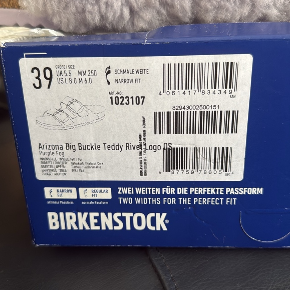Birkenstock Arizona Big Buckle Shearling Teddy Rivet Logo Sandal in Purple Fog - Picture 2 of 4